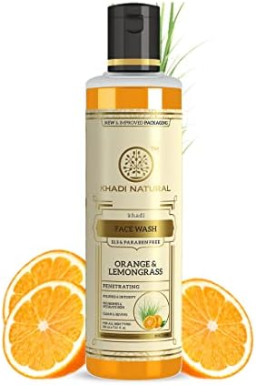Khadi Natural Orange & Lemongrass Face Wash | Herbal Face Cleanser for Fresh & Healthy Looking Skin | Helps Remove Dirt, Oil & Impurities | Paraben & SLS Free Face Wash | Gentle Daily Skin Care | Suitable for All Skin Types | 210ml
