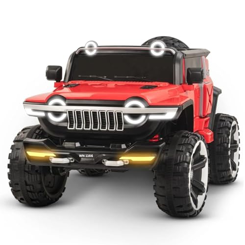 Image of KAWAII KIDS Battery Operated 4x4 Electric Car for Kids, 2-Seater Ride-On SUV with Parent Remote Control, Bluetooth, USB Music, 70kg Weight Capacity, Age 1-10 Years (1166,Red)