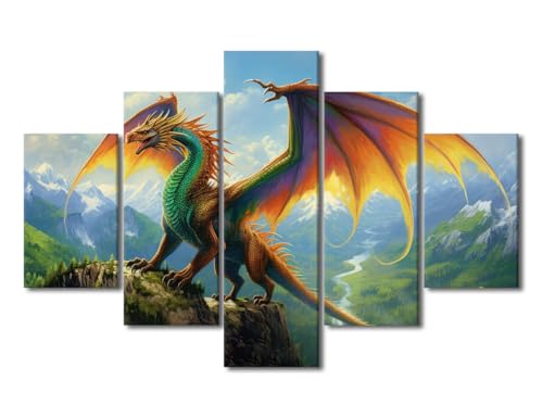 Toile murale dragon ailé coloré TUMOVO de 152x101 cm pour salon