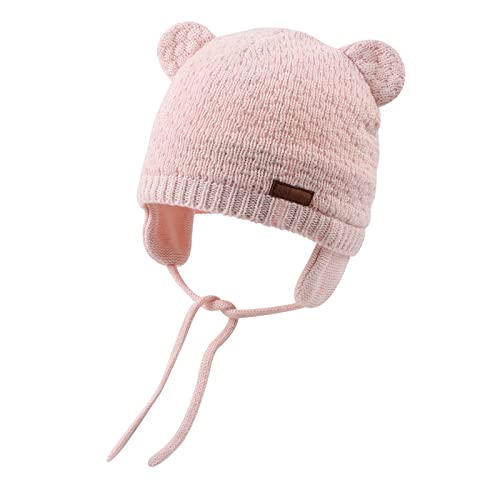 Bamery Baby Crochet Hat Infant Cute Bear Ear Beanie Toddler Boys Girls Earflap Hats For Fall Winter Warm Cap (Bear Pink, 0-6M) #TOP6