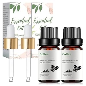 Aceites Esenciales Puro de Café öl, Essential oil para Masajes en la Piel, Kaffeeöl Contra Arrugas Natural para Aromaterapia, Aceite de Café para Fragancias, 10 ml X 2 con 2 Pipeta