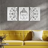 CONTRAXT Cuadro mandala de buda madera. Cuadro budas decorativos grandes cuadros budas decorativos 3 piezas relajantes decoracion buddha interior salon budismo zen habitacion dormitorio (Buda 2, M)