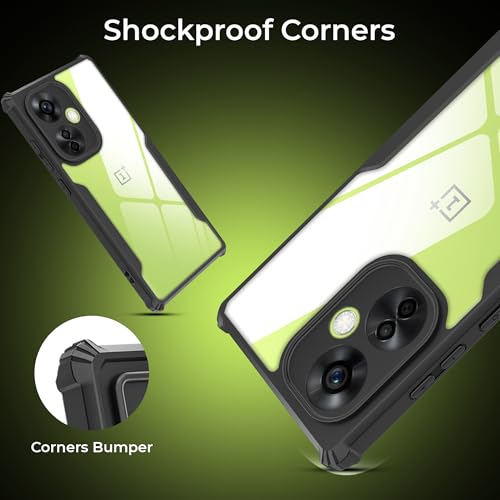 Image of A rtistque Clear Hard Transparent Acrylic Armor Anti-Drop Shockproof TPU Edge Back Cover Case for Oneplus Nord CE 3 Lite - Black