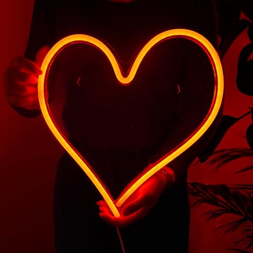 Image of Britrio LED Neon Light Sign, 13.4 inchx12.6 inch Heart Shape Neon Sign Wall Hanging Sign Wall Art for Bar Bedroom Living Room Kid's Room Party,Home Decor Neon Night Light USB Powered(Red Heart)