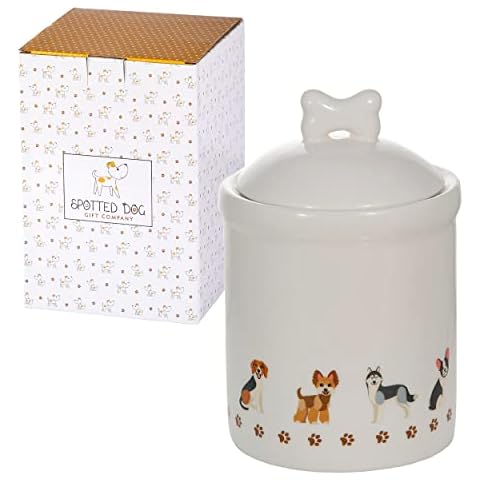 SPOTTED DOG GIFT COMPANY - Ceramic Storage Jar with Lid for Kitchen or Home Decor 1L - Dog Themed Gift for Dog Lovers Owners Cover