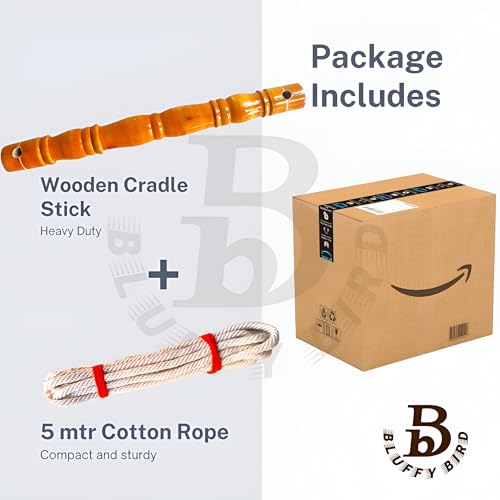 Image of Baby Thottil Kambu Wooden with Rope | Thottil Kattai - Cradle Wood Stick & Rope for New Born Baby | Thottil Kambu with Rope - Pack of 1 Set
