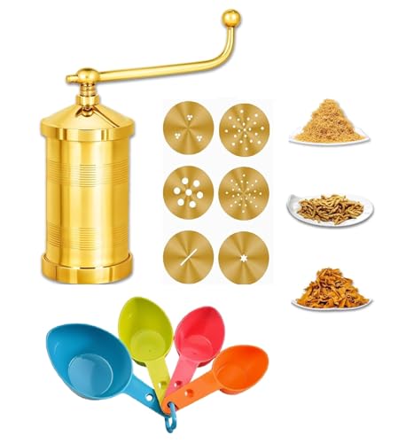 Image of Thangam Pure Brass Sev Sancha Machine with Free 6 Different Jali for Making Different Types of Sevaiya, Sev, Gathiya Murukku, Chakli, Bhujia Etc (450 Gram)