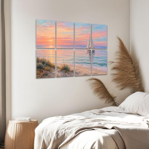 8 Pack Paneles Acústicos Artísticos Absorbentes de Sonido Color Playa Atardecer Tranquilo Barco de Vela 48"x32" miniatura 6