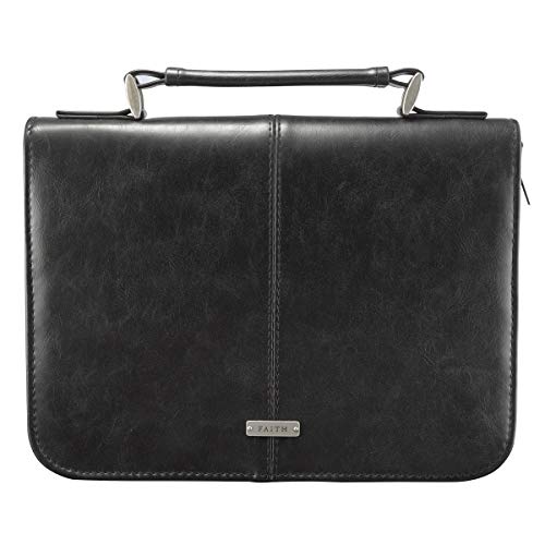 Christian Art Gifts Men/Women's Classic Bible Cover Faith Badge, Black Faux Leather, Large
