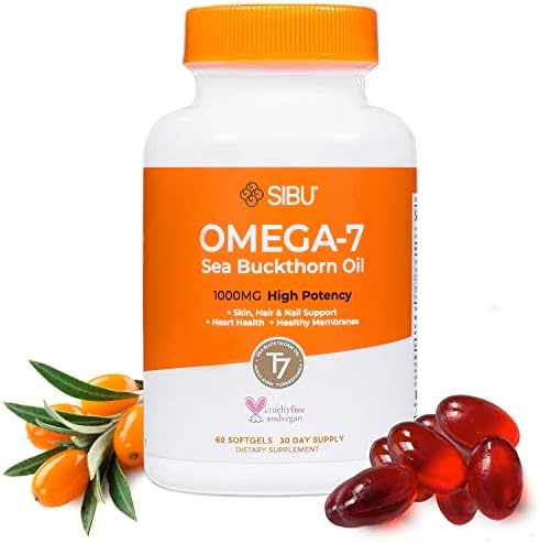 sibu Omega-7 Softgels, Premium Organic Himalayan Sea Buckthorn Oil (60ct), 365mg Omega-7 Per Dose Guaranteed – Supplement for Healthy Skin, Hair, Nails and Dryness