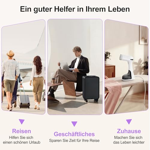 Steamer Dampfglätter 1650W 320ML Reisebügeleisen Wassertank 20s Schnelle Aufheizung 30G/min Tragbar Bügeleisen für Kleidung Dampf Dampfbürste Faltenentferner Iron für Zuhause, Büro, Reise, Weiß