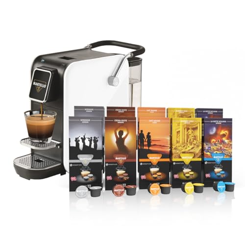 Martello Bundle | SMART KAPSELMASCHINE Weiß + PROBIERSET | UTZ Zertifiziert | Nachhaltig und Fair | Probierset mit 100 Kapseln (10 x 10) | Kaffeemaschine ist ausschließlich mit Martello Kaffeekapseln