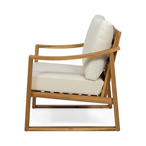 Christopher Knight Home Adolph Outdoor Acacia Wood Club Chairs With Water Resistant Cushions, Teak And Beige #TOP6