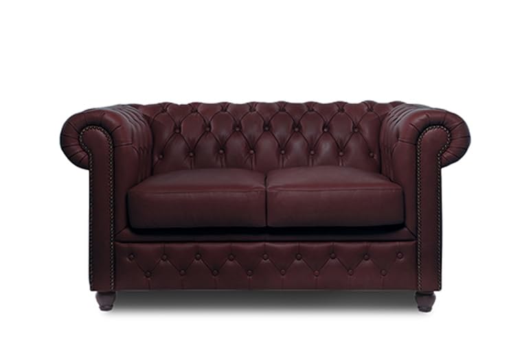 Original Chesterfield Sofa 2 Seater - Model Brighton FT | The Chesterfield Brand | Handmade from 100% Genuine Leather | Classic English Colours | 12 Year Warranty (Antique Burgundy)