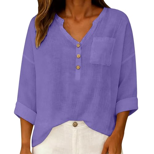 Camisas de algodón y lino para mujer blusa holgada transpirable casual 5