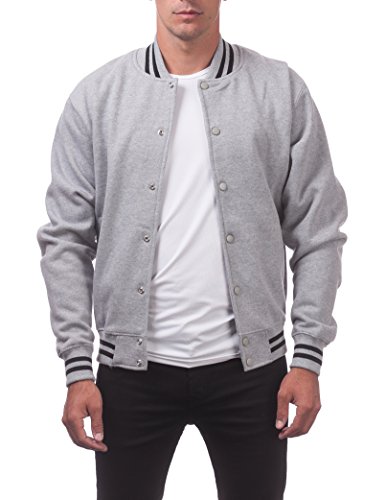 Pro Club Men's Varsity Fleece Baseball Jacket, Heather Gray/Heather Gray, Small