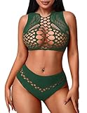 Avidlove Fishnet Lingerie Sets for Women Sexy Panty and Bra Sets for Women Two Piece Lingerie Stripper Outfit Green