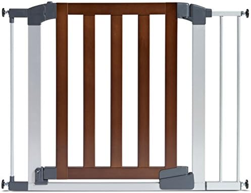 Munchkin® Auto Close Modern™ Pressure Mounted Baby Gate for Stairs, Hallways and Doors, Walk Through with Door, Dark Wood and Silver Metal