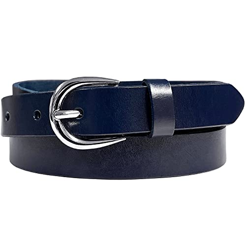 Women's Casual Dress Belts 100% One Piece Full Grain Genuine Leather Belt 1"(25mm) wide (Smooth Navy, 40)