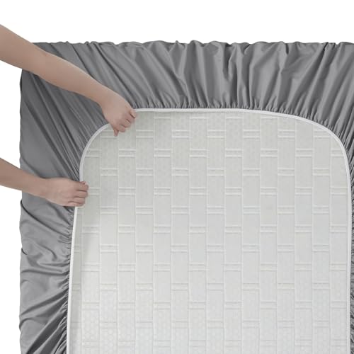 Image of Nestl Twin Bed Sheet Set - Grey - 3-Piece Deep Pocket | Instantly Soft, Night-One Ready (No Wash Required). Fits 16-Inch Deep Pockets, 360-Degree Elastic Grip