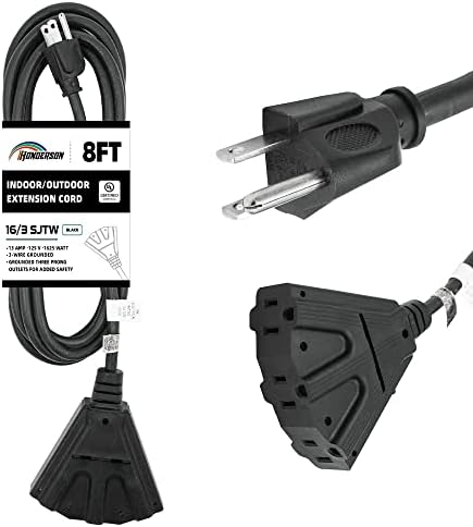 10-Foot Black Extension Cord With 3 Outlets – 16 Gauge SJTW Heavy Duty Power Strip 3 thumbnail image