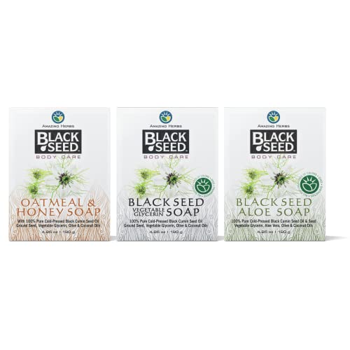 Amazing Herbs Black Seed Soap - 100% Pure Cold-Pressed Black Cumin Seed Oil, All Natural, Free of Colors, Dyes, & Fragrances - Black Seed Soap, Variety Pack, 4.25 Oz (Pack of 3)