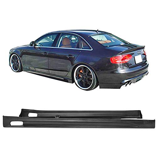 IKON MOTORSPORTS Compatible With 2009-2012 Audi A4 PU Side Skirts Rocker Panels Extensions