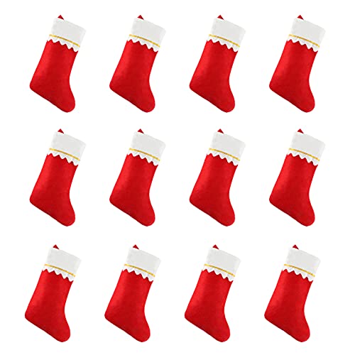 15 Red Felt Christmas Stockings set, Xmas Stockings Gift Card Bags Holders, Christmas Tree Decorations Xmas Party Ornament (12 Pack)