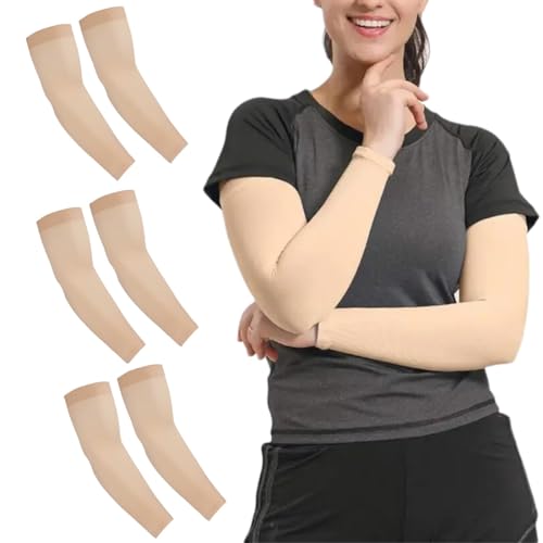 3 pares de mangas color piel, para protección solar, cubrir tatuajes, juegos FPS, suaves y cómodas, mangas para brazos, manguitos running