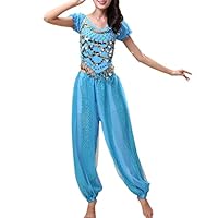 Oneyijun Damen Bauchtanz Kostüm Sets Tanz Tanzen Top Laterne Hosen Professionel Karneval Tänzer Outfit Suit