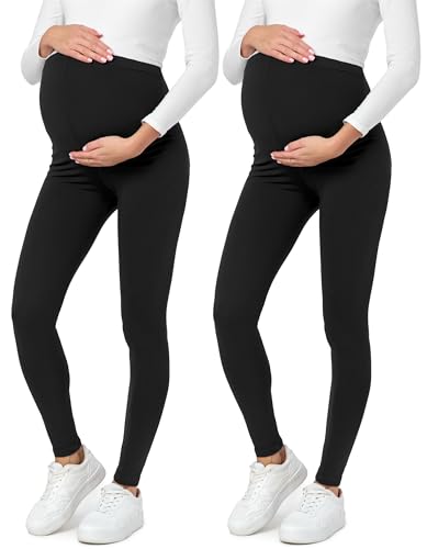 Be Mammy Lote de 2 Leggins Premamá Embarazo Ropa Deporte BE20-230(Negro/Negro, M)