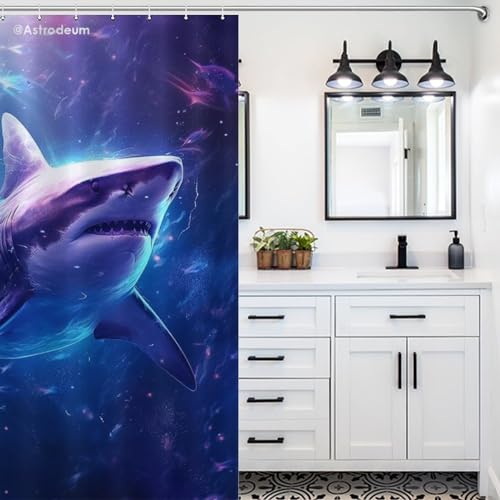 Rideau de douche tissu polyester imperméable 140x183 cm lavable motif requin