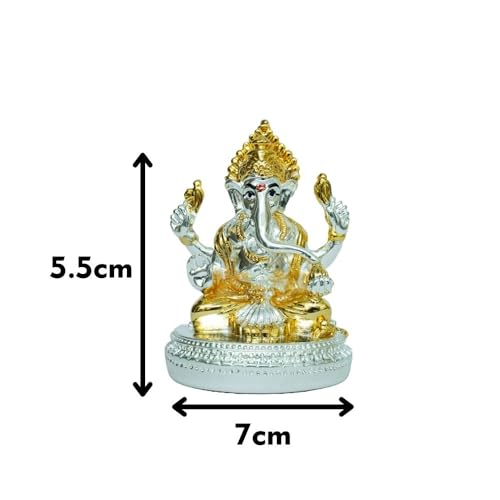 Image of Two-Tone Gold & Silver Plating Round Base Ganesha | dol for Home, Office,Car Dashboard & Gifting |Symbol of Success & Protection |Ganesh Murti for Prosperity & Blessings | Height 2.7 Inch