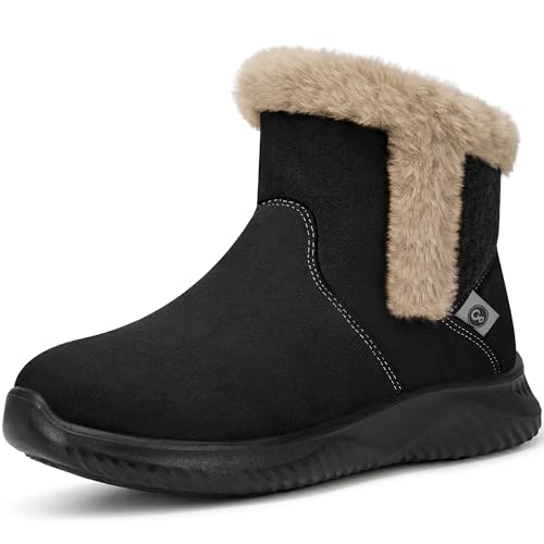 Aomigoct Winter Snow Boots for Women: Black 8 Warm Fur Lined Ladies Ankle Booties Comfortable for Outdoor Walking