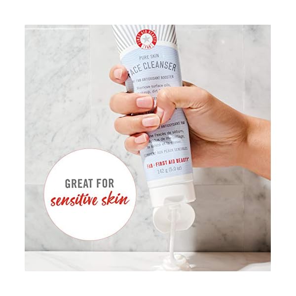First-Aid-Beauty-Pure-Skin-Face-Cleanser-Sensitive-Skin-Cream-Cleanser-with-Antioxidant-Booster--5-oz First Aid Beauty - Pure Skin Face Cleanser, Effectively Removes Makeup, Dirt, and Impurities, Gentle Cleanser Leaves Skin Soft & Supple, Safe for Sensitive Skin, Fragrance Free, 5 oz