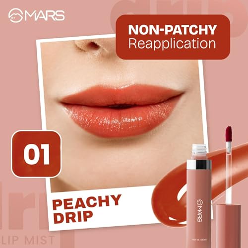 Image of MARS Drip Lip Tint for Women (4.5 ml) (01-Peachy Drip) | Lightweight & Long-Lasting | Comfortable Long Wear | Non-patchy Reapplication |Buildable Color, Glossy Finish