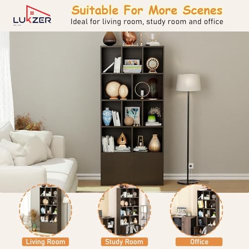 Image of Lukzer Bookshelf & Storage Organizer with Push Latch Doors Cabinet | Modern Engineered Wood Multipurpose Bookcase Display Rack for Home & Office | DIY Assembly (MR-033 /Wenge /157x80x30 cm)