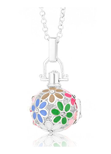 Pendentif Bijou de Grossesse Bola"Fleurs Multicolores Emaillées" Carillon Blanc Plaqué Argent et Chaîne. Déstockage Cover