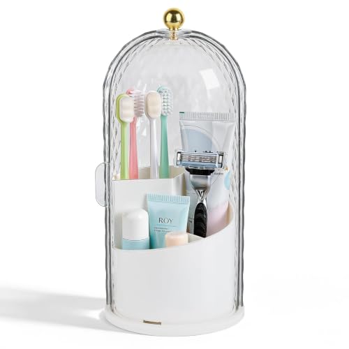 Toothbrush Holder with Cover for Bathroom Countertop, Organizer, White