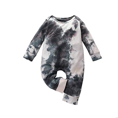 WALLARENEAR Infant Baby Girl Boy Tie-dye Footless Pajama One Pieces Long-Sleeve Jumpsuit Newborn Onesie Bodysuit 0-24M Unisex Baby (Tie-dye-Footed-B-crlb, 0-6 Months)