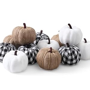 SITUMEIZI 12 Pcs Pumpkins Fake Harvest Velvet Pumpkin White Black Small Faux Fabric Foam Pumpkin for Fall Decor Wedding Thanksgiving Halloween Home Farmhouse DecorationBurlap