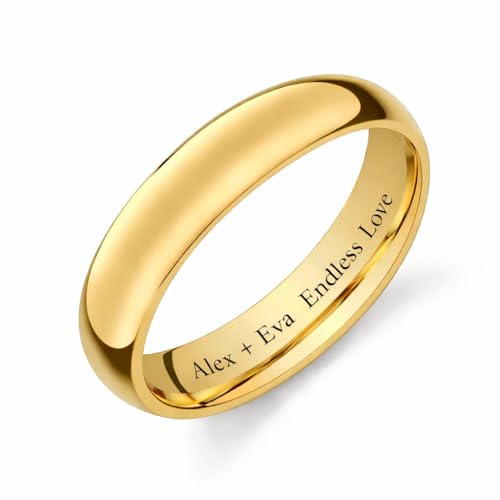Personalized Men&rsquo;s Gold Tungsten Ring &ndash; Custom Engraved Wedding Band with Free Engraving in Any...