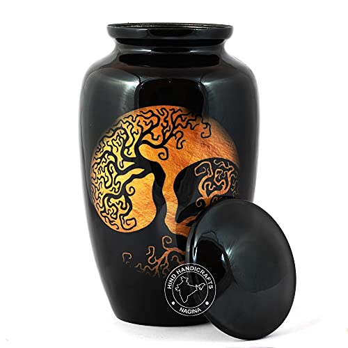Hind Handicrafts Aluminum Cremation Urn - Tree Of Life Design, 200 Cubic Inch Capacity, 6.25"x6.25"x11"