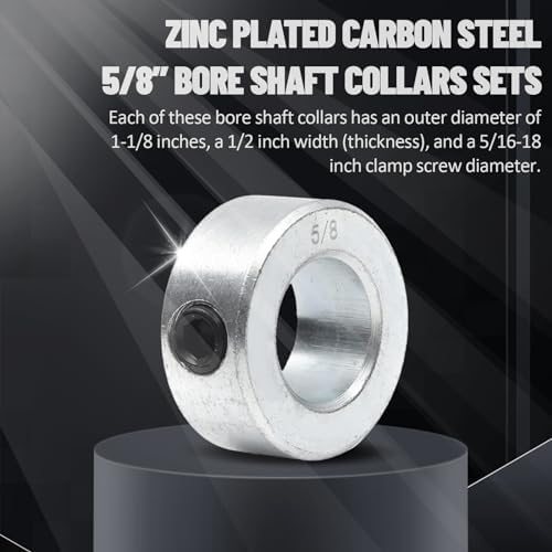 (4-Pack) Zinc Plated Carbon Steel 5/8" Bore Shaft Collars Sets - Screw Style Bore Shaft Collars with 5/8" Bore Size, 1-1/8 Outer Diameter, and 1/2 Width - Suitable for Automotive and Industrial Use - 2