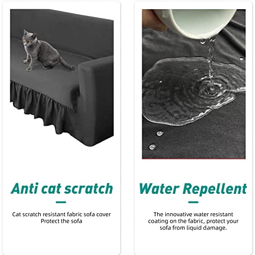 Arfntevss Corner Sectional Couch Covers With Skirt L-Shaped Sofa Slipcovers Set Super Stretch U Shaped Sectional Sofa Cover For Dogs Water Repellent Non-Slip Pet Furniture Protector (Dark Gray) #TOP2