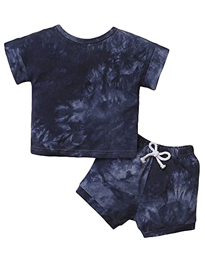 Mioglrie Baby Boy Clothes Tops Shorts Set Toddler Baby Boy outfits Tie Dye Baby Clothes for Boys Summer Baby Boy clothing 2Pieces Blue Boy Clothes 18-24 months