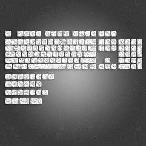 Image of dagaladoo White Keyboard keycaps,PBT keycaps Topographic