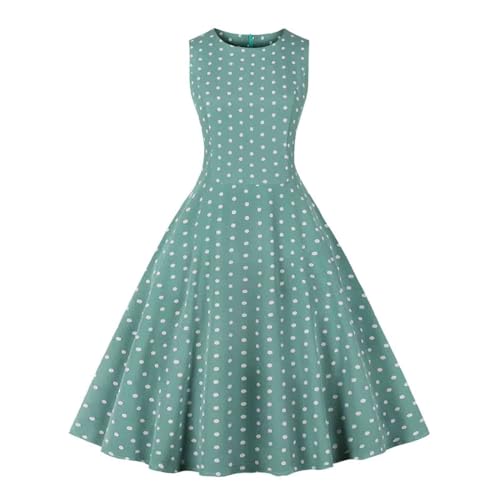 Polka Dot Dress for Women Vintage 50s Sleeveless Crew Neck A-line Cocktail Tea Party Prom Dress Pinup Homecoming Dress