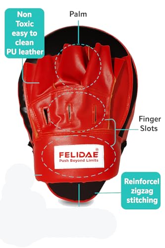 Image of FELIDAE Focus Pads for Boxing & MMA Training | Curved Punch Mitts for Kickboxing, Muay Thai & Martial Arts | Durable PU Leather Hand Target Pads for Punch Accuracy & Speed | Red Black (RED /Black)