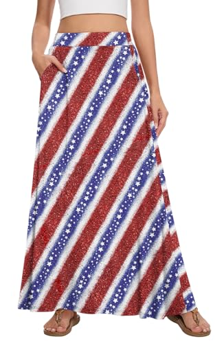 Image of Womens Maxi A-line Long Skirt Casual 2026 Elastic High Waist Flowy Skirts with Pockets